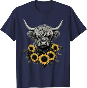 Scottish Highland Cow Cattle Scottish Highlander Hairy Cow T-Shirt - T-Shirt | Navy
