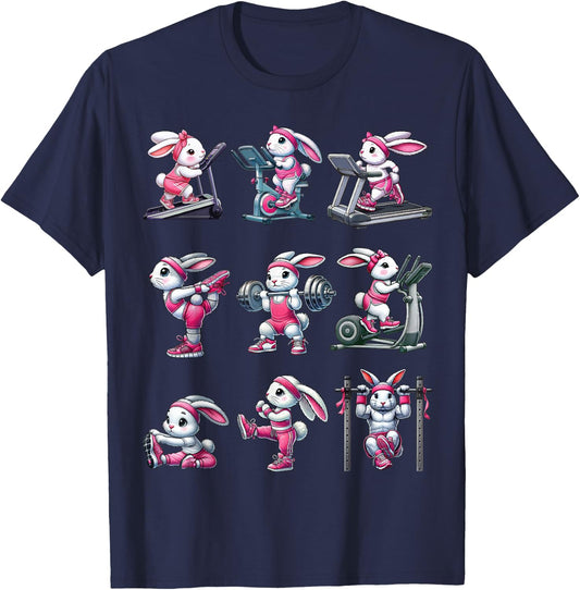Easter Bunny Fitness Collection Gym Workout Weightlifting T-Shirt - T-Shirt | Navy