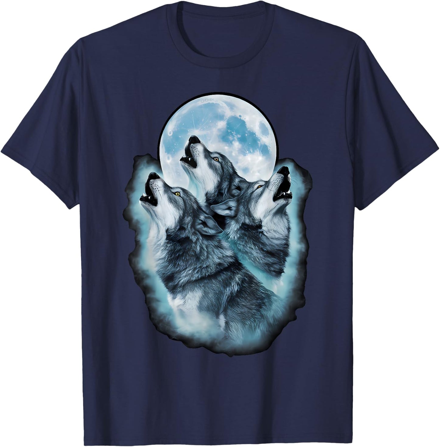 Wolf Wild Animals Full Moon Three Howling Wolves , Black, S T-Shirt - T-Shirt | Navy