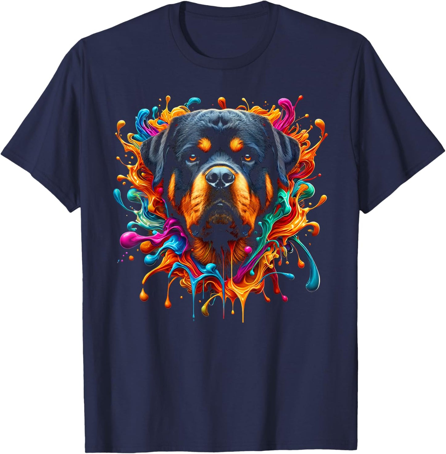 Cute Rottweiler in Colourful Paint Splashes T-Shirt - T-Shirt | Navy