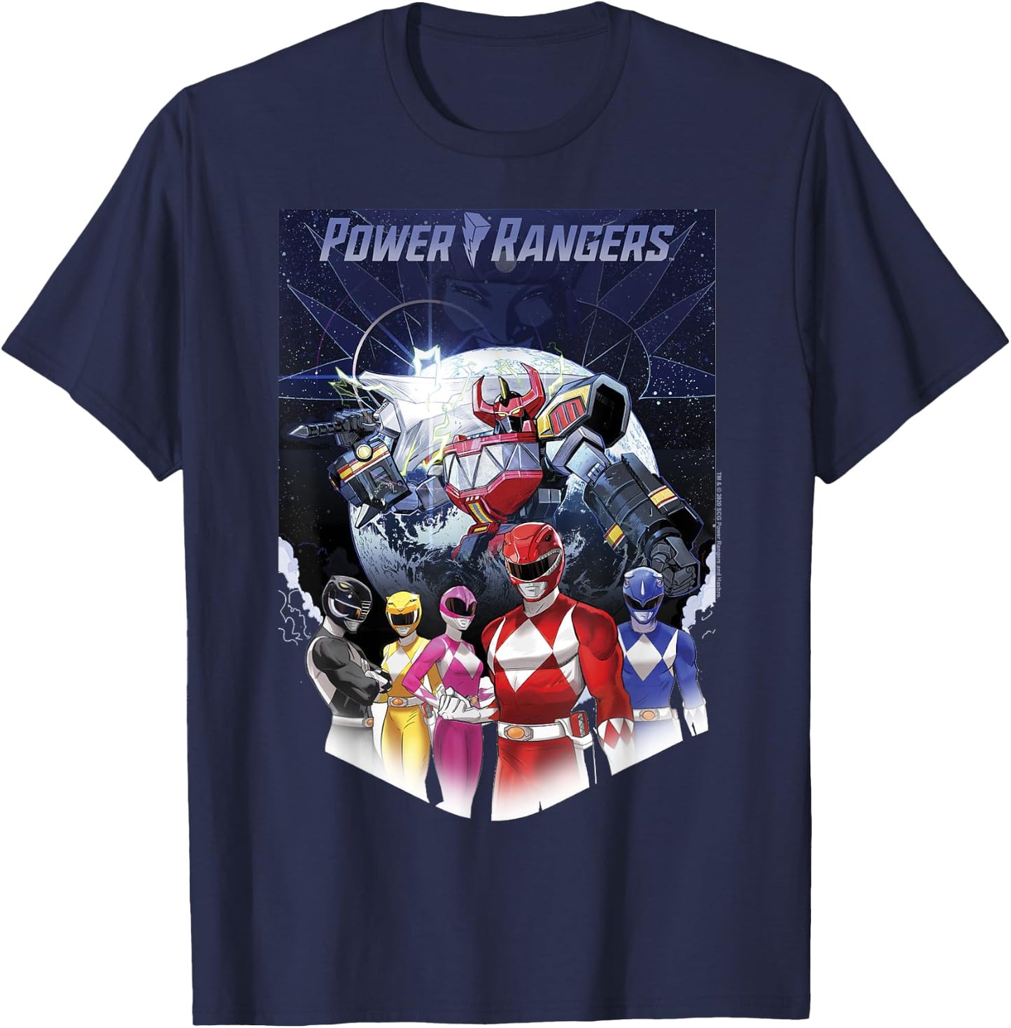 Power Rangers Fade Portrait Megazord Poster , Black, S T-Shirt - T-Shirt | Navy