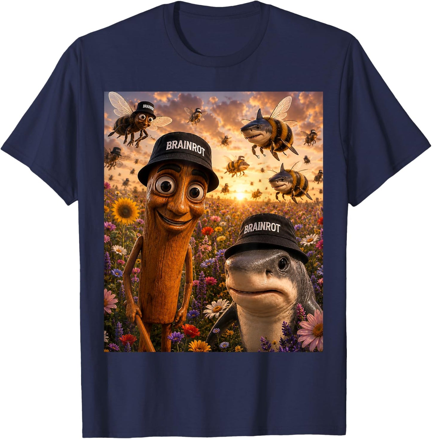 Tralalero Tralala Tung Tung Sahur Brainrot Italian Meme T-Shirt - T-Shirt | Navy