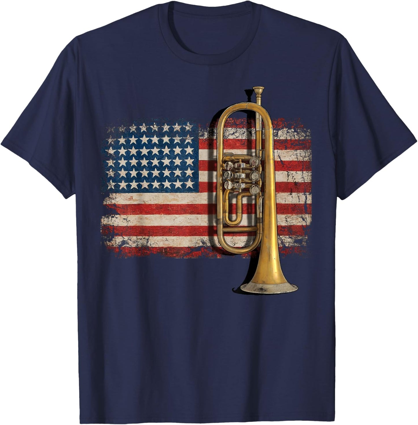 Trumpet USA American Flag Jazz Music Vintage Men T-Shirt - T-Shirt | Navy