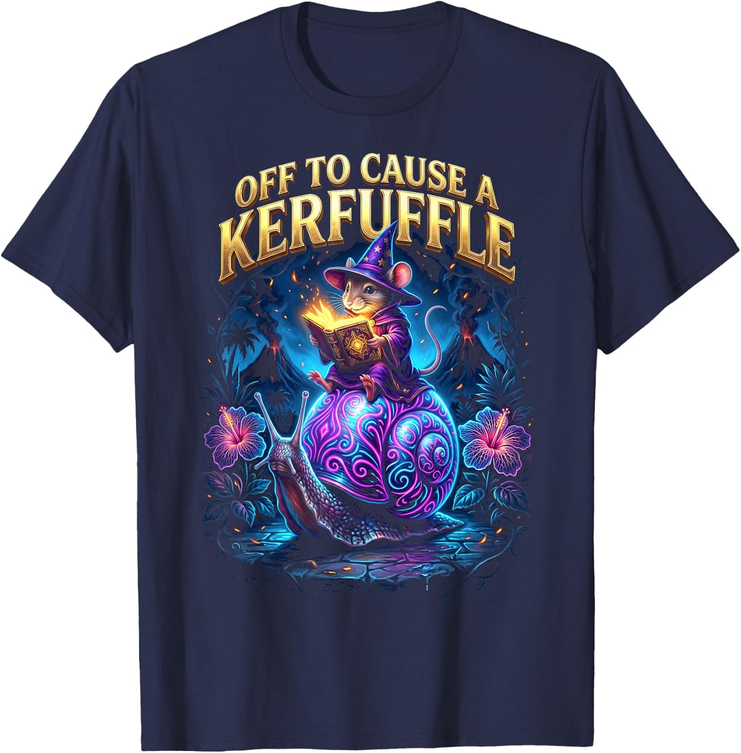 Off to Cause A Kerfuffle Wizard Mouse Riding Snail T-Shirt - T-Shirt | Navy
