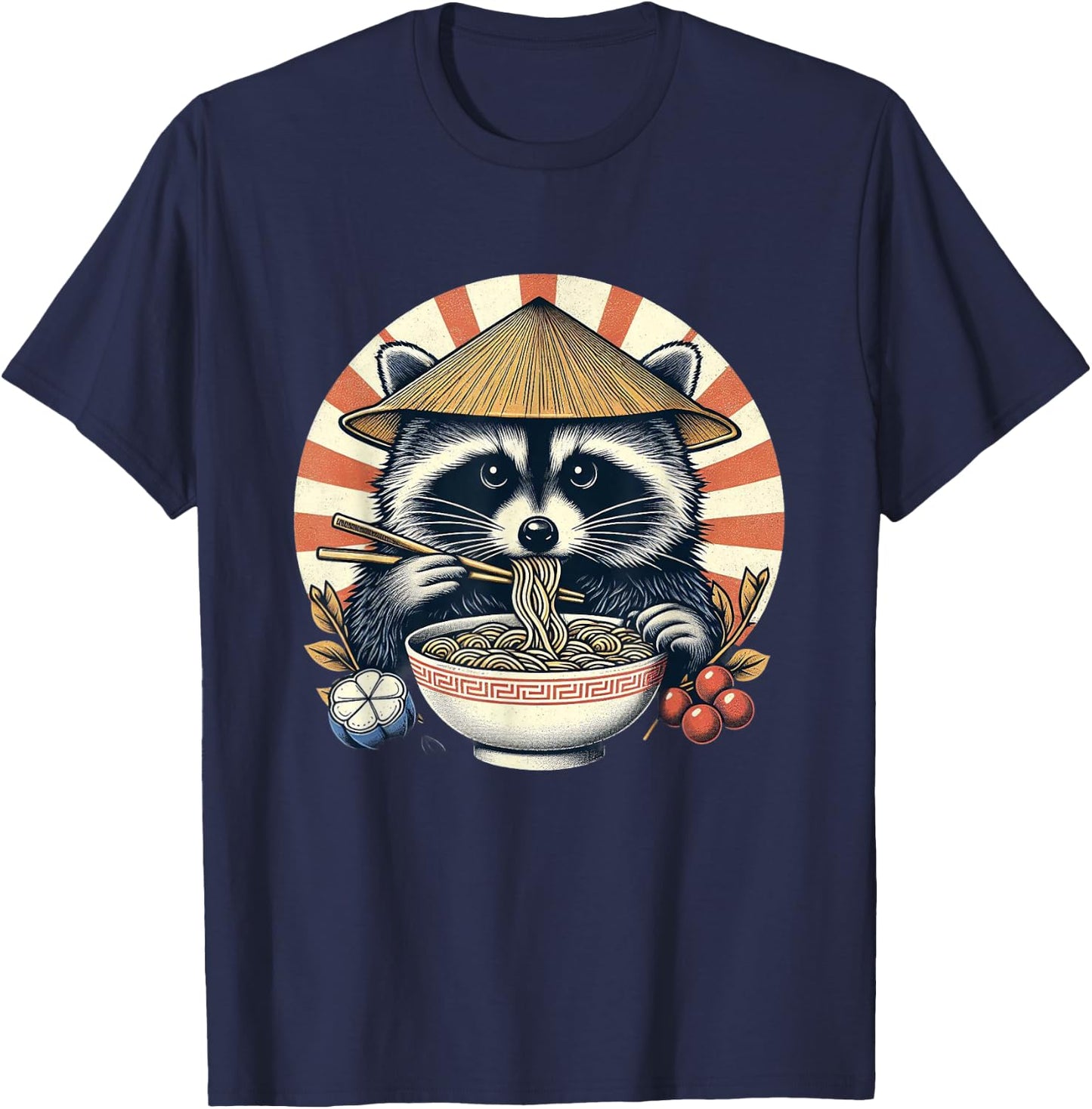 Raccoon Ramen Kawaii Neko Japanese Noodles Aesthetic , black T-Shirt - T-Shirt | Navy