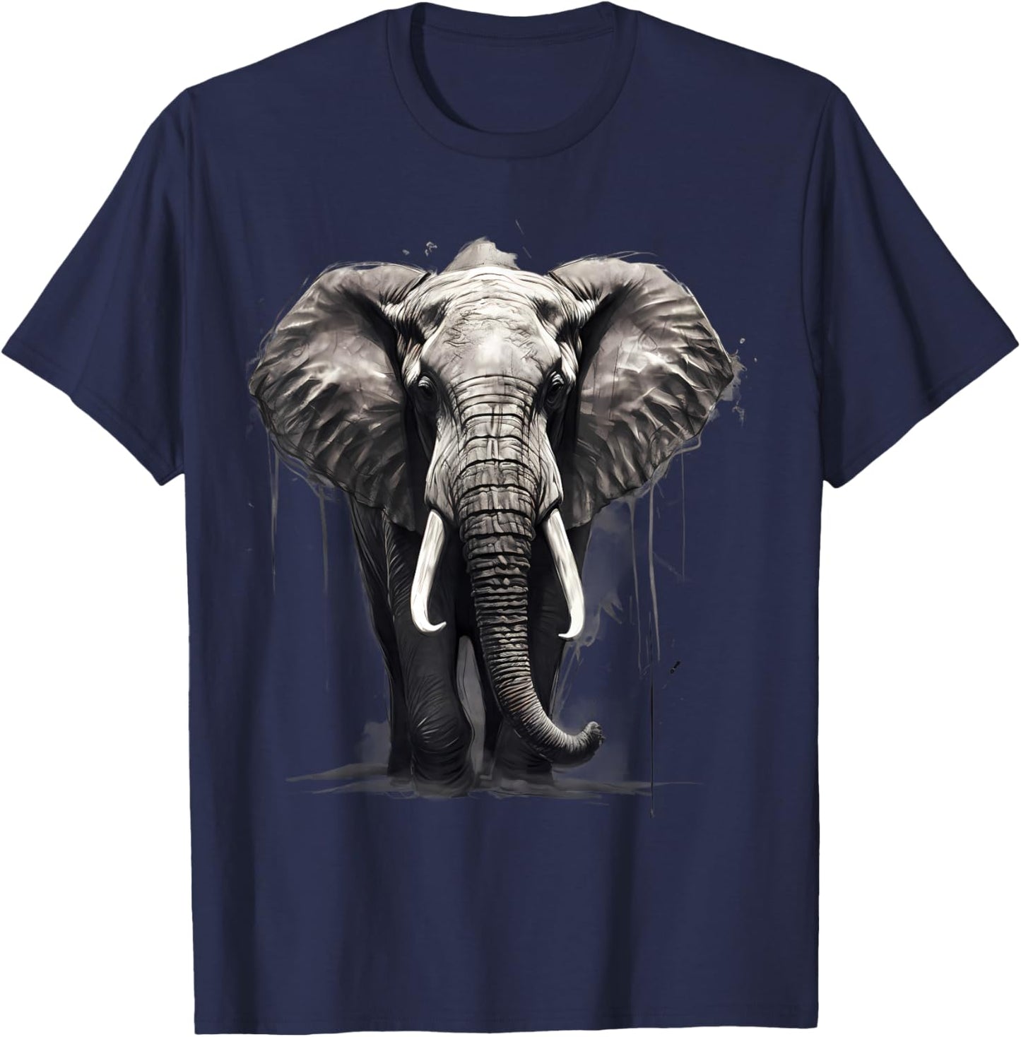 Elephant Safari Animal Print Motif Drawing Artwork Wildlife T-Shirt - T-Shirt | Navy