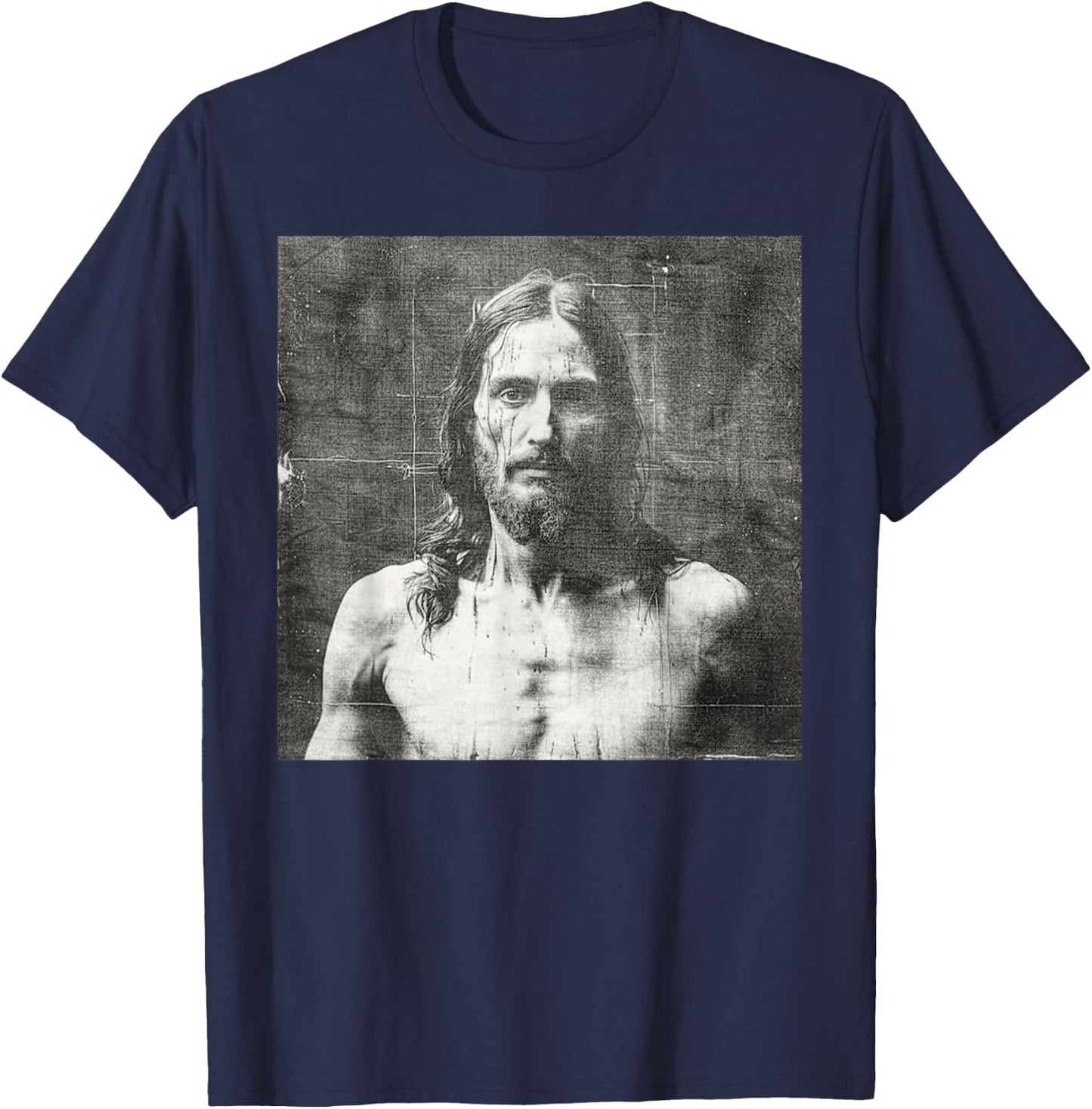 Vintage Jesus Christ Face Jesus Shroud Of Turin Distressed T-Shirt - T-Shirt | Navy