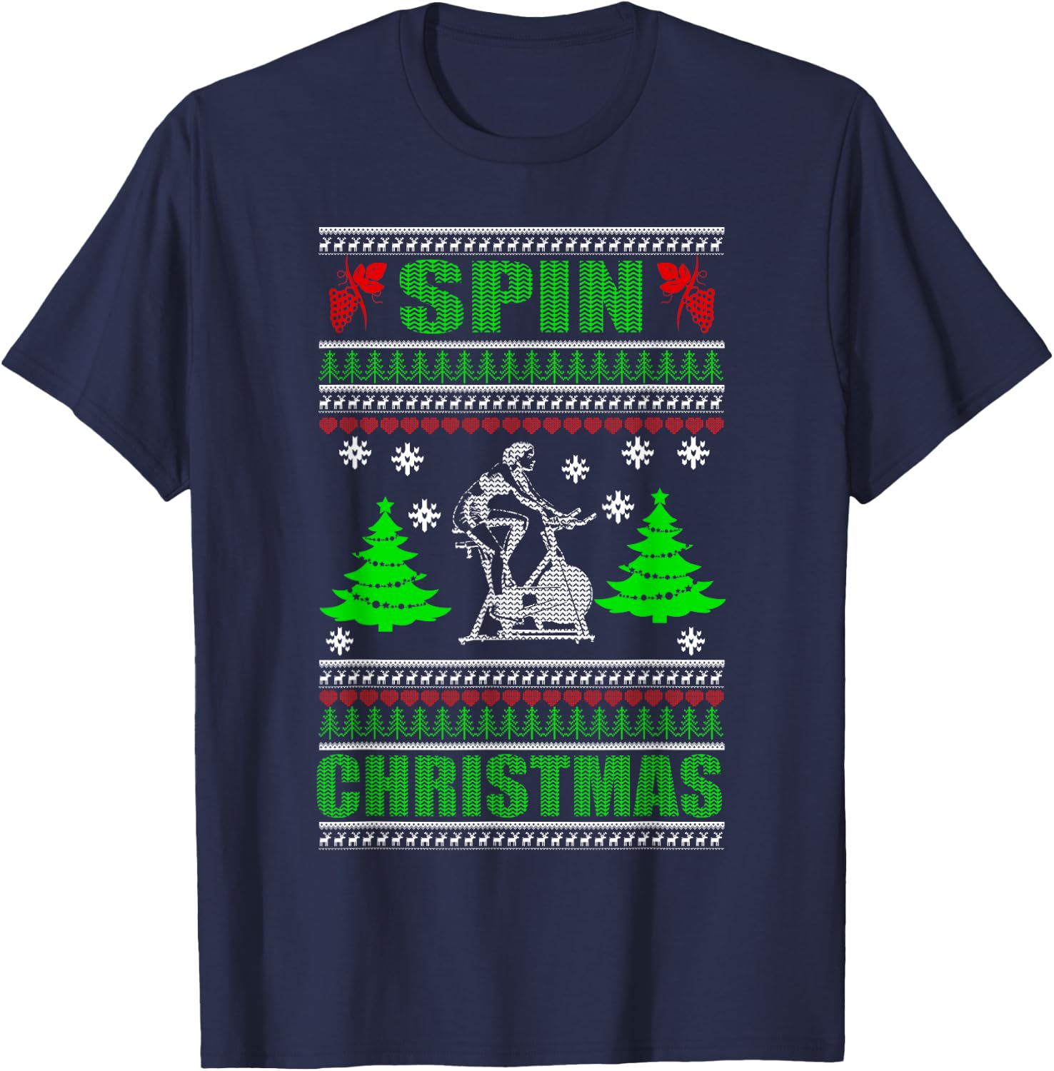 Ugly Christmas Fitness Shirt Workout Spin Gift T-Shirt - T-Shirt | Navy