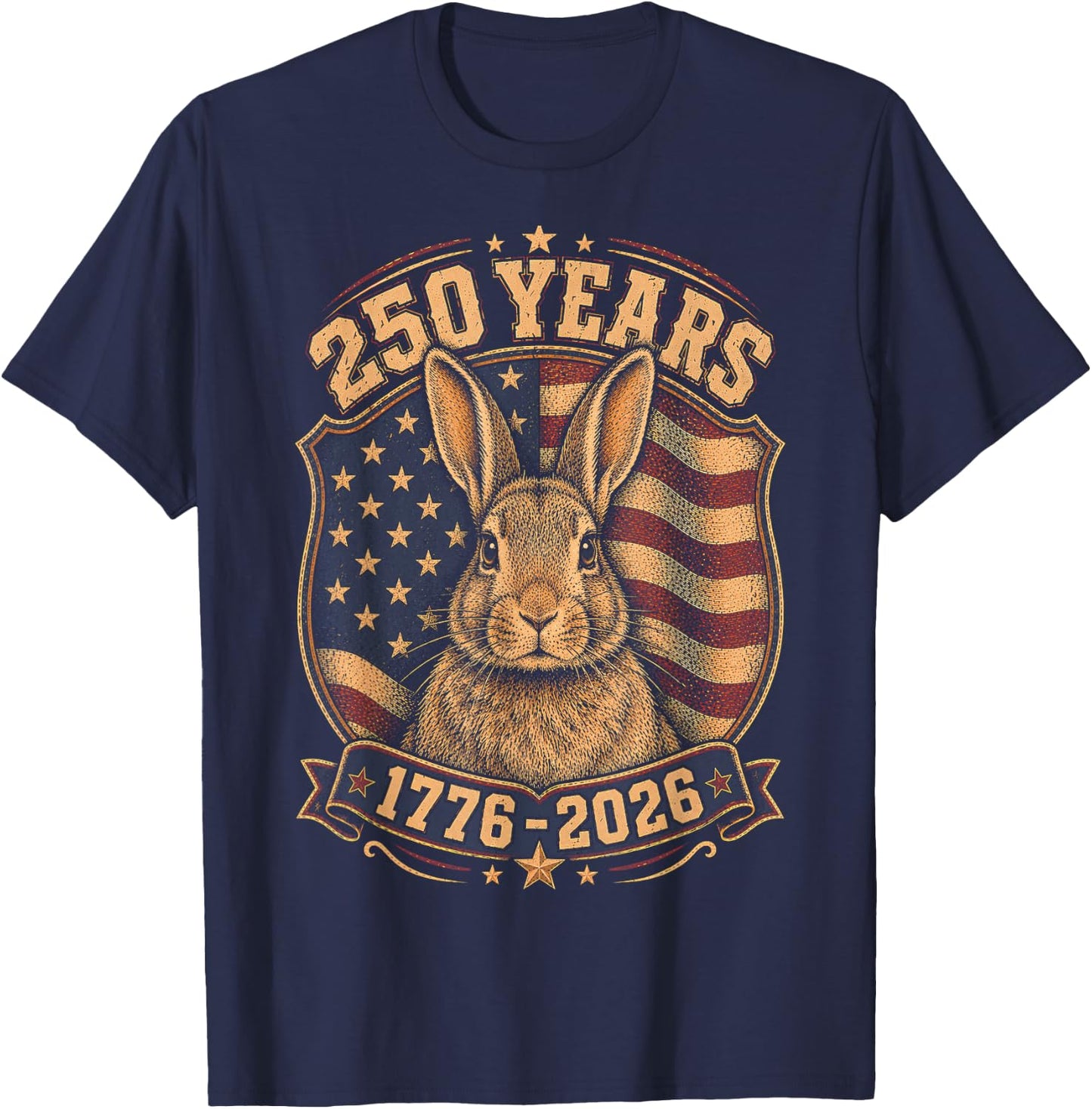 250th Anniversary USA 2026 American Flag Patriotic Rabbit T-Shirt - T-Shirt | Navy