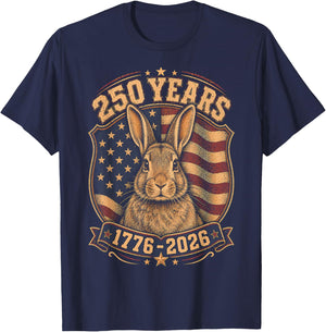 250th Anniversary USA 2026 American Flag Patriotic Rabbit T-Shirt - T-Shirt | Navy
