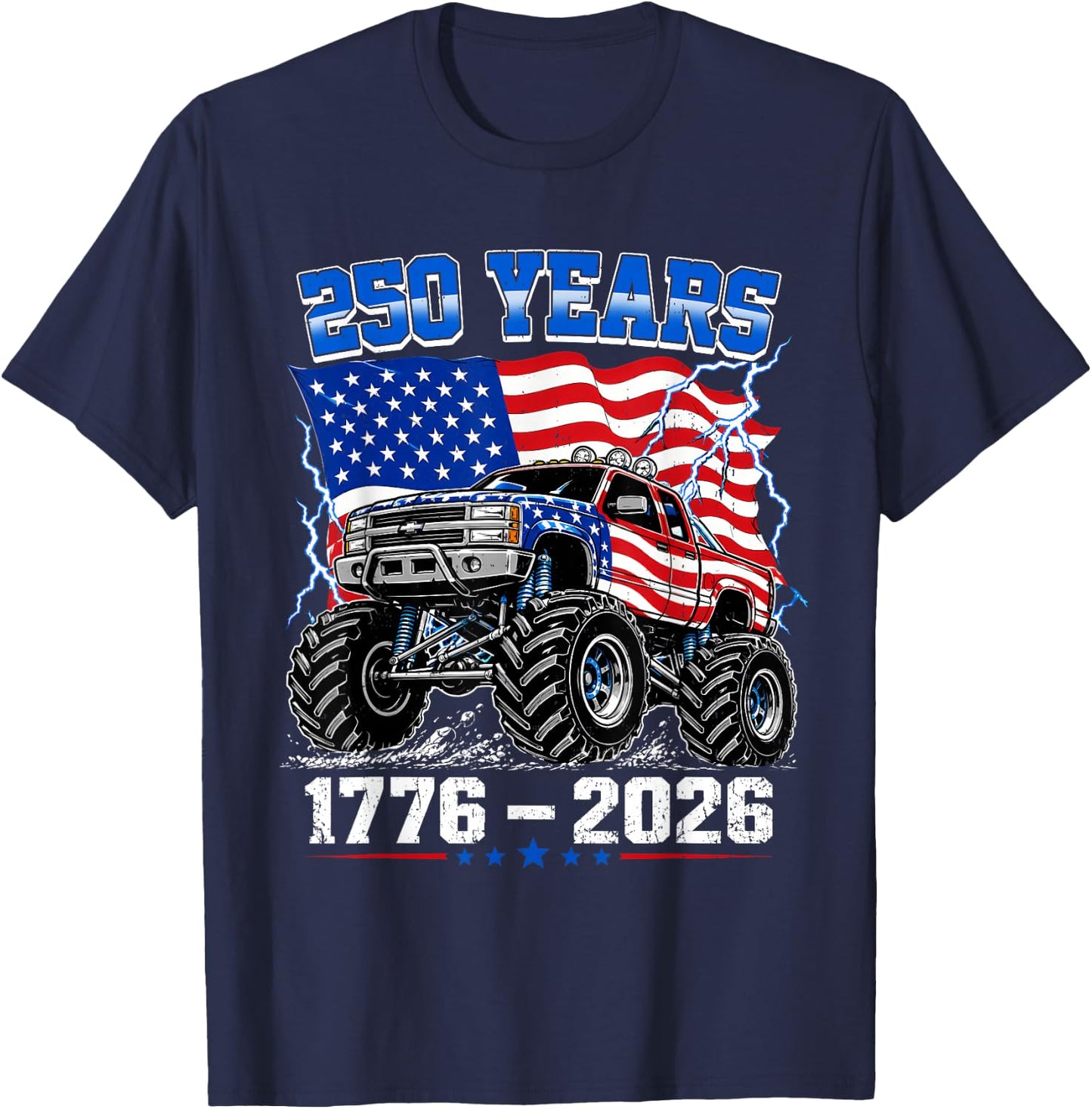America 250th Patriotic USA Monster Truck 4th of July Kids T-Shirt - T-Shirt | Navy