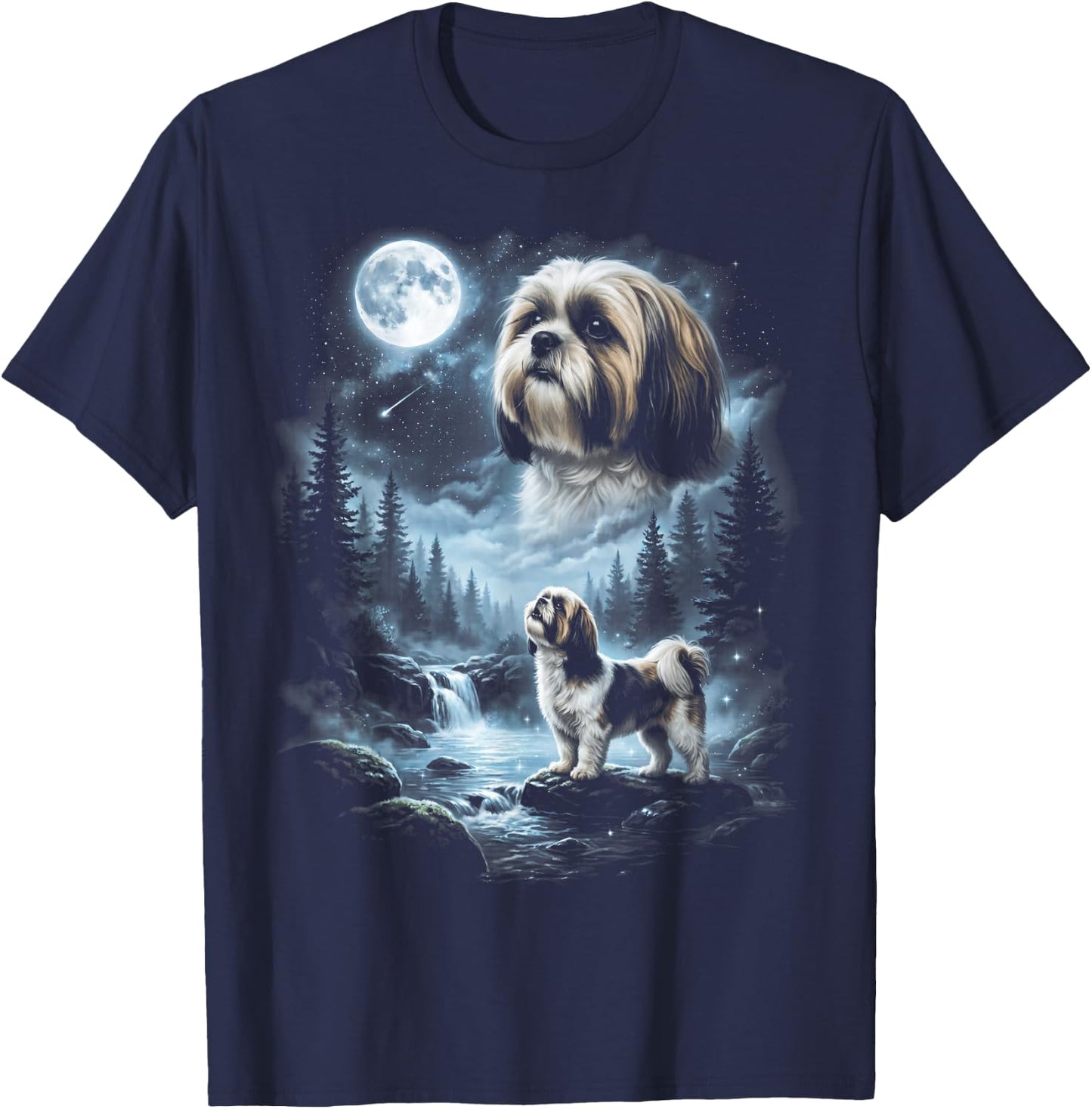 Shih Tzu Howling to the Moon Retro 90's Dog T-Shirt - T-Shirt | Navy