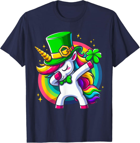 St Patricks Day Girls Dabbing Unicorn Leprechaun Lepricorn T-Shirt - T-Shirt | Navy