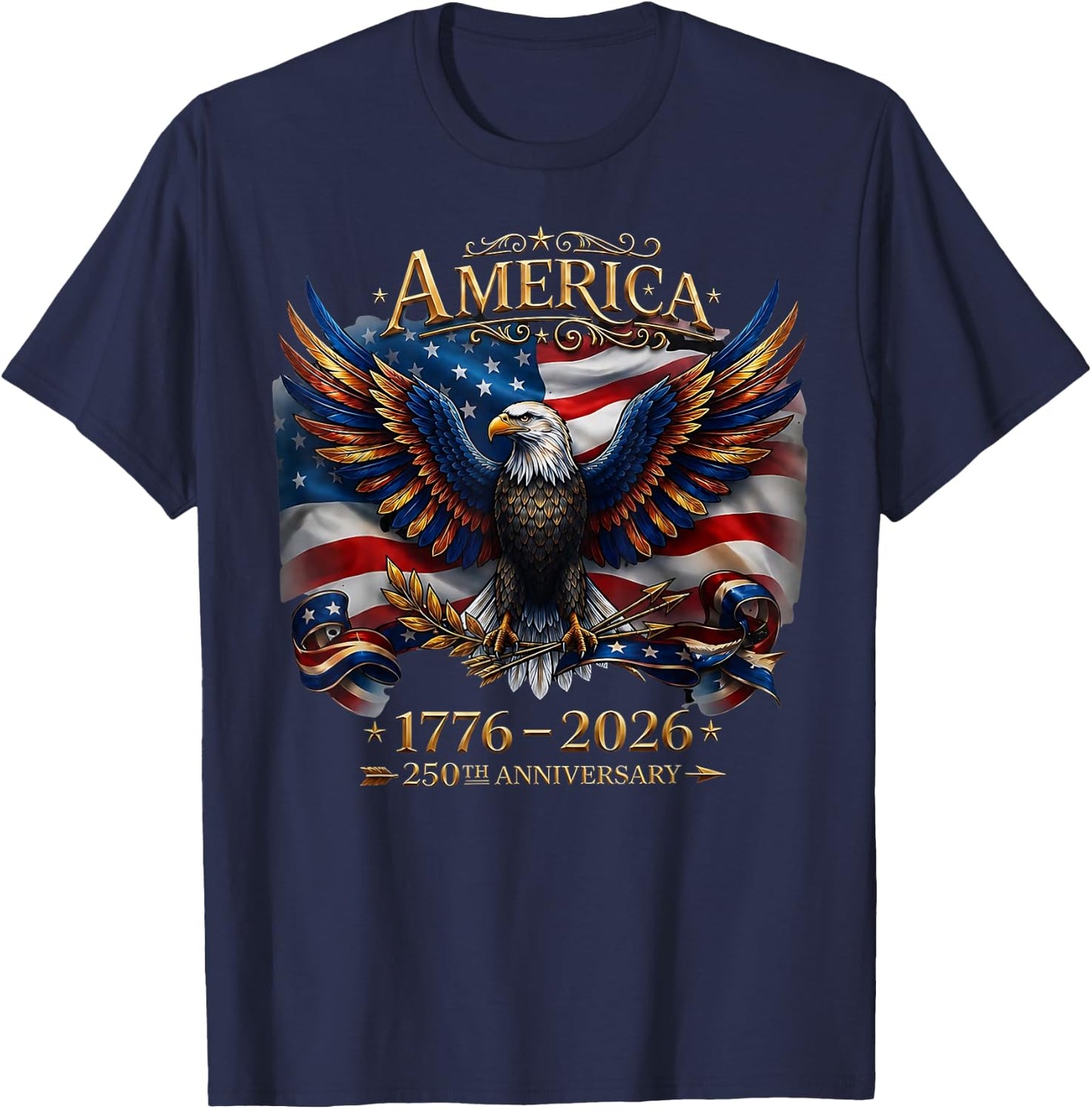 250th Anniversary USA 1776 2026 Patriotic Eagle 4th of July T-Shirt - T-Shirt | Navy
