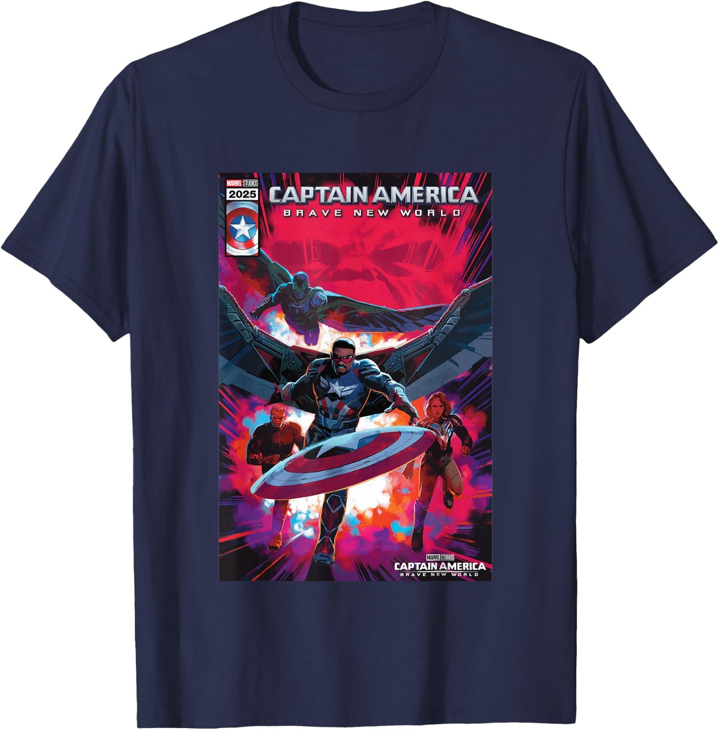 Marvel Captain America: Brave New World Epic Teamup Poster T-Shirt - T-Shirt | Navy