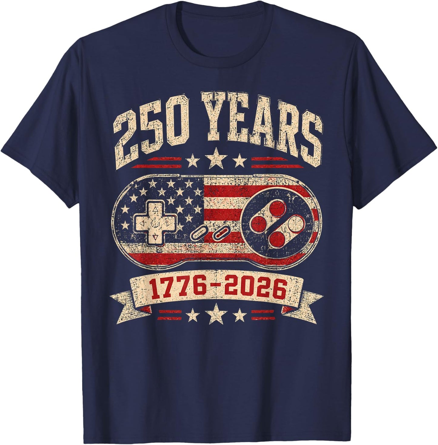 250th American Anniversary Retro Video Game 1776-2026 T-Shirt - T-Shirt | Navy