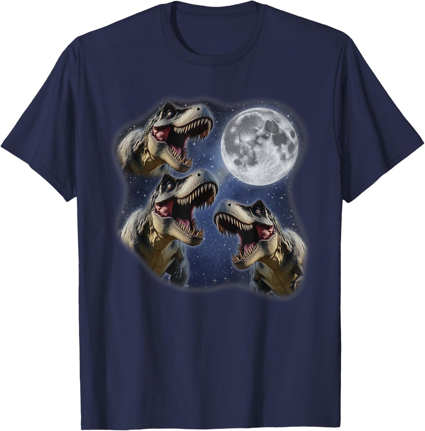 Three T-Rex Moon 3 Howling At Moon Funny Weird Cursed T-Shirt - T-Shirt | Navy