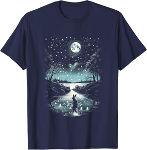 Serene Moonlit Bunny Moon Rabbit Night Sky T-Shirt - T-Shirt | Navy