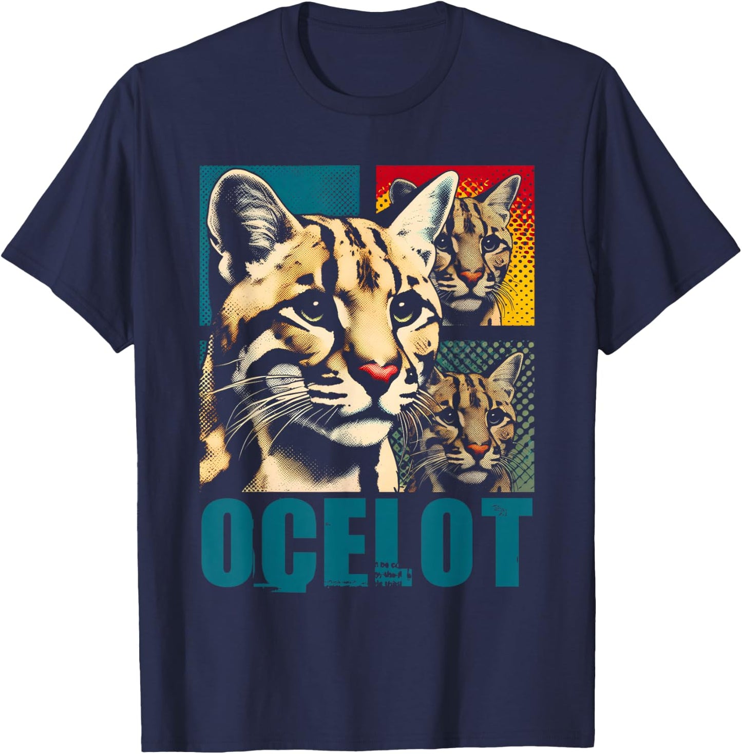 Ocelot Pop Art - Vintage Ocelot Jaguar Wild Cat Lover T-Shirt - T-Shirt | Navy
