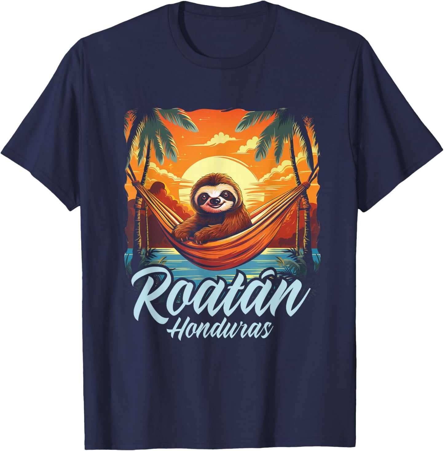 Roatan Sloth, Roatan Honduras Sloth Relaxing, Roatan T-Shirt - T-Shirt | Navy