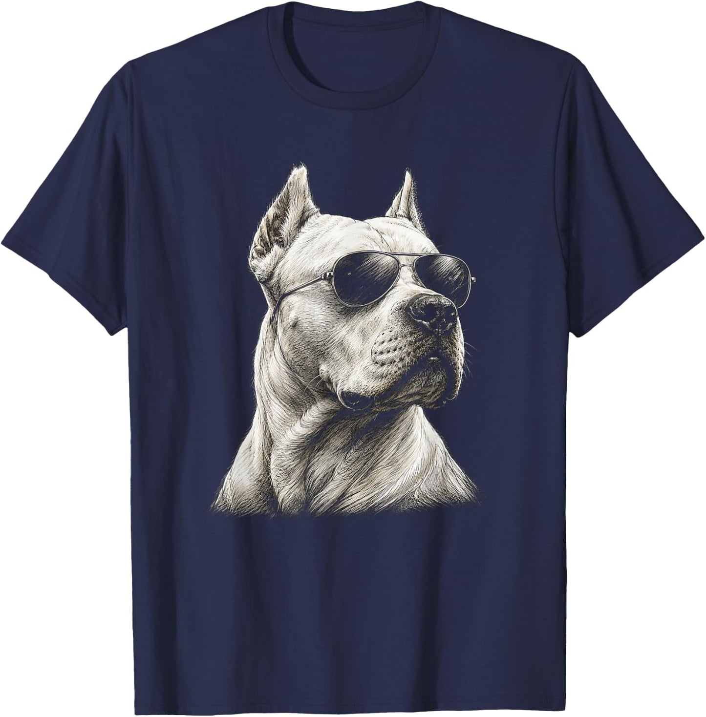 Dogo Argentino with Sunglasses Artwork Design T-Shirt - T-Shirt | Navy