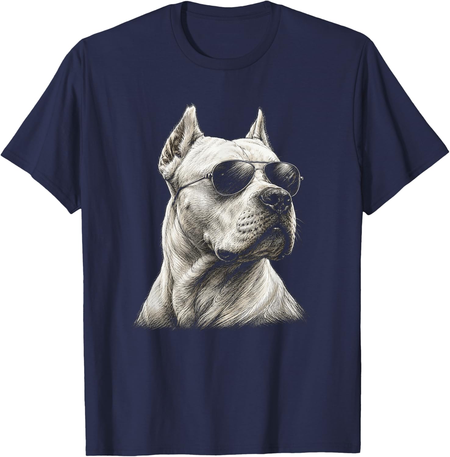 Dogo Argentino with Sunglasses Artwork Design T-Shirt - T-Shirt | Navy