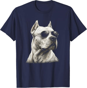 Dogo Argentino with Sunglasses Artwork Design T-Shirt - T-Shirt | Navy
