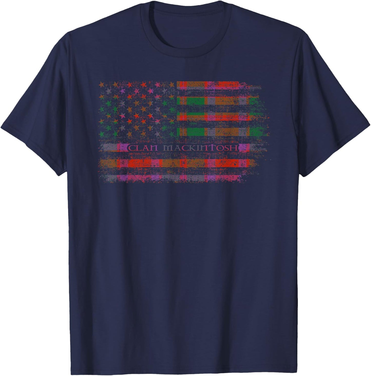 Clan MacKintosh Scottish tartan US flag kilt Scotland T-Shirt - T-Shirt | Navy