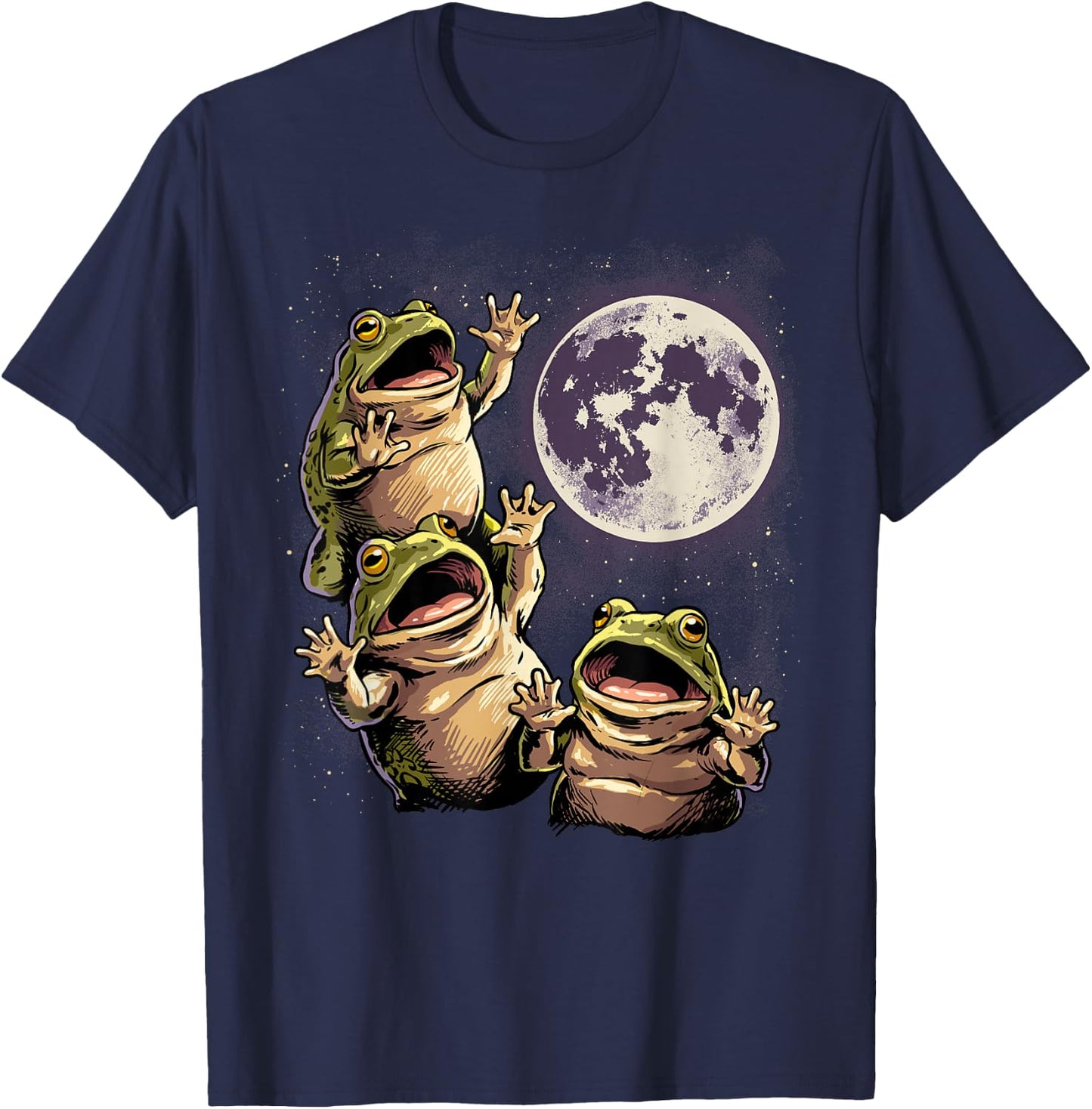 Frogs Howling At The Moon Funny Amphibian 90s Bullfrog Meme T-Shirt - T-Shirt | Navy