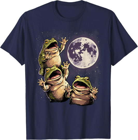 Frogs Howling At The Moon Funny Amphibian 90s Bullfrog Meme T-Shirt - T-Shirt | Navy