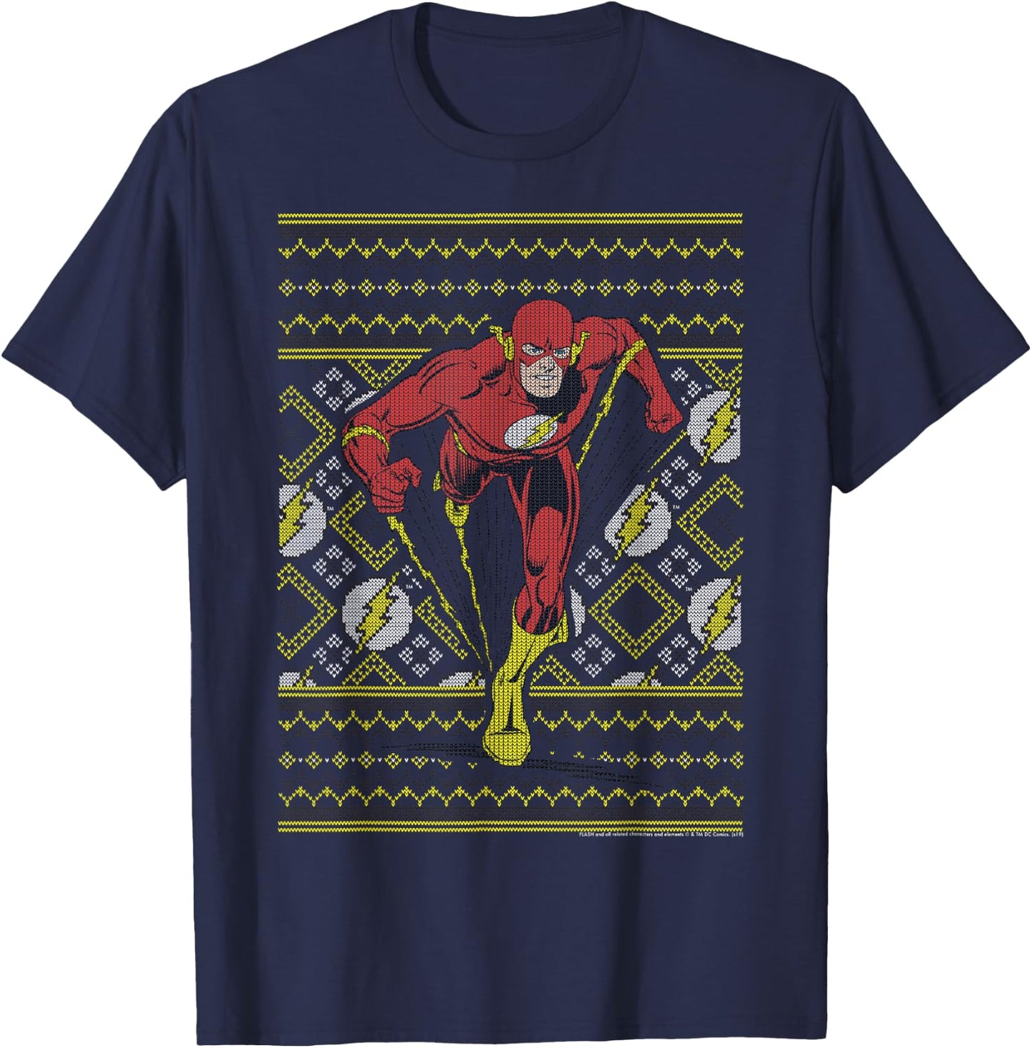 DC Comics The Flash Action Pose Christmas Sweater Style T-Shirt - T-Shirt | Navy