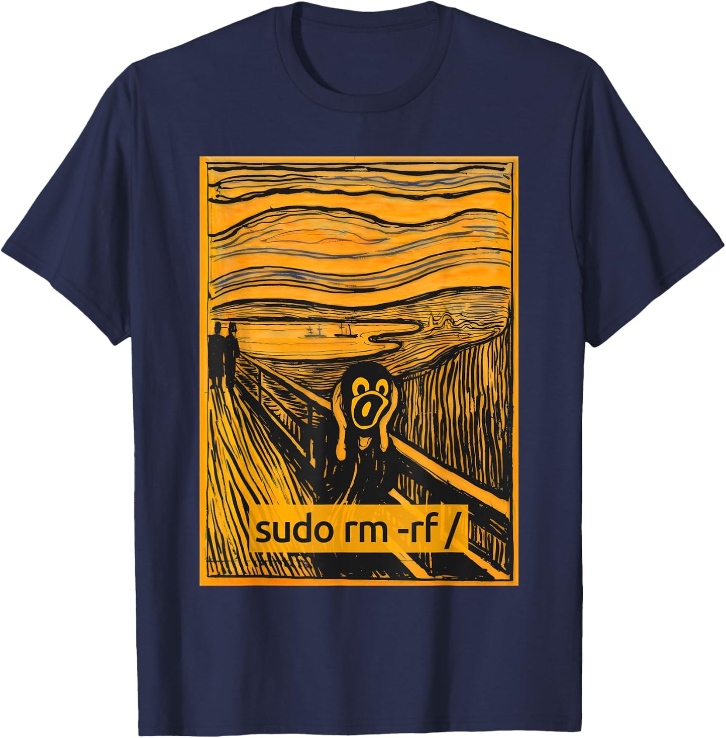 The Scream of Linux - Linux Scream Tux Opensource Tech Humor T-Shirt - T-Shirt | Navy