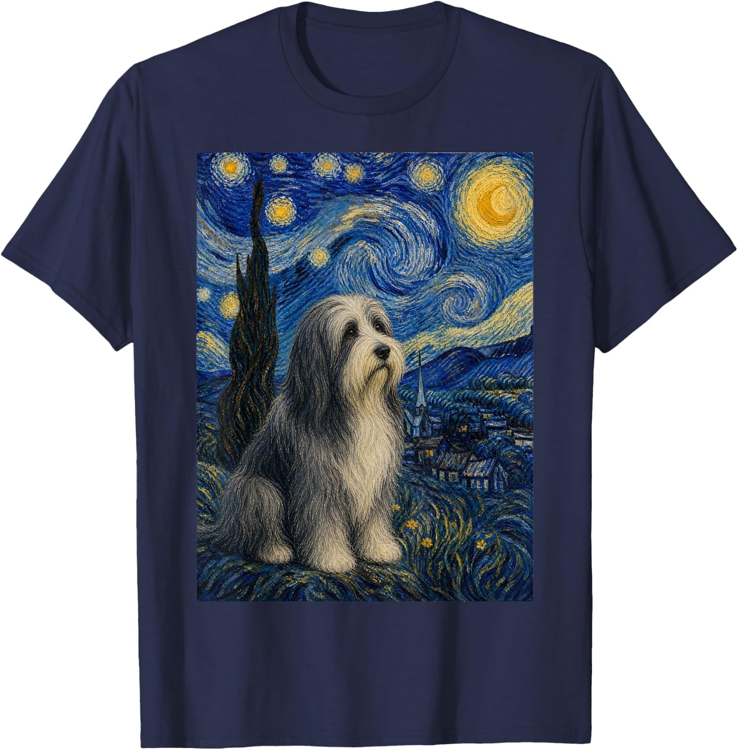 Bearded Collie Dog Van Gogh Starry Night T-Shirt - T-Shirt | Navy