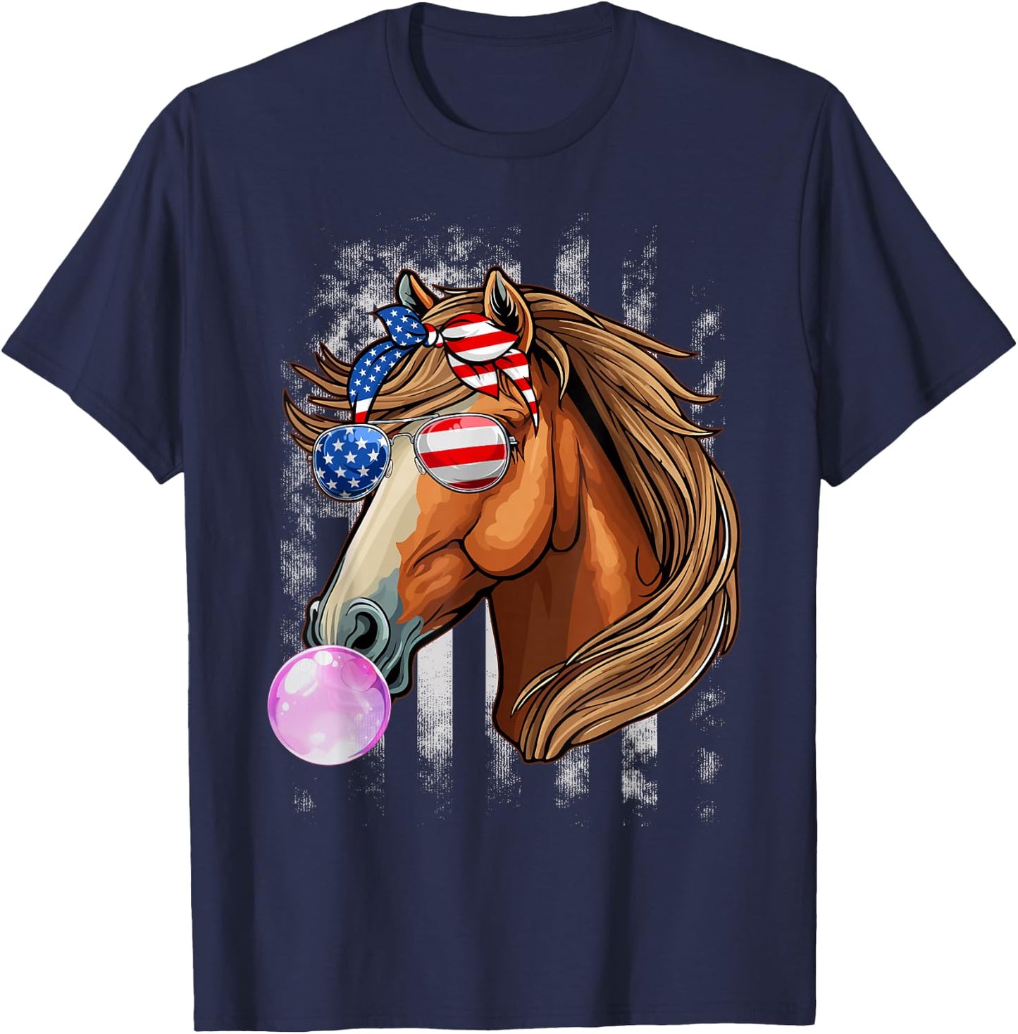 Horse Lovers Racers USA Flag 4th Of July Patriotic Girls T-Shirt - T-Shirt | Navy
