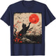 Japanese Art Theme Vintage Retro Funny Cute Kawaii Cat Japanese , Black, S T-Shirt - T-Shirt | Navy