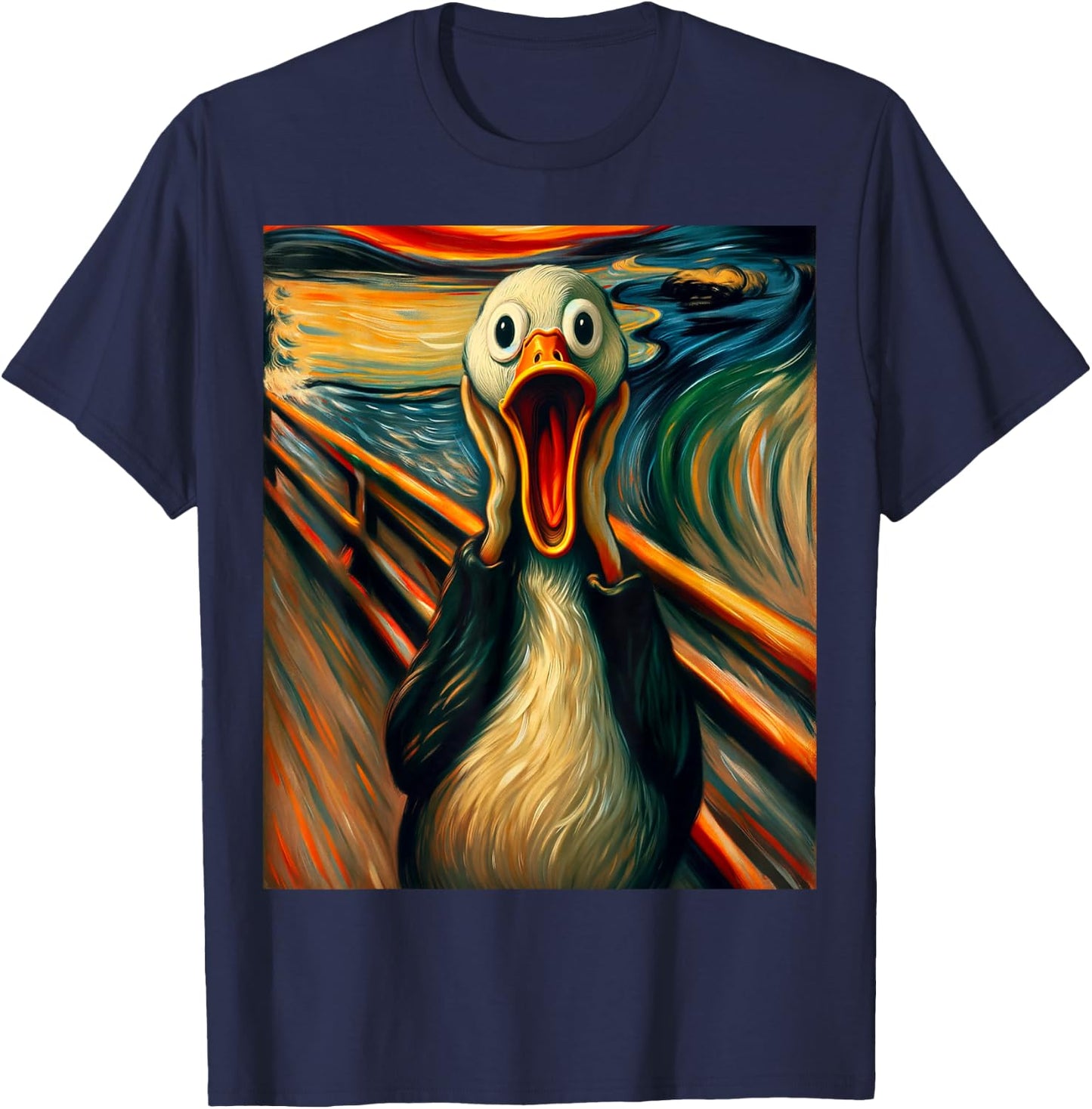 Expressionist Scream Art Funny Painting Parody Humor Duck T-Shirt - T-Shirt | Navy