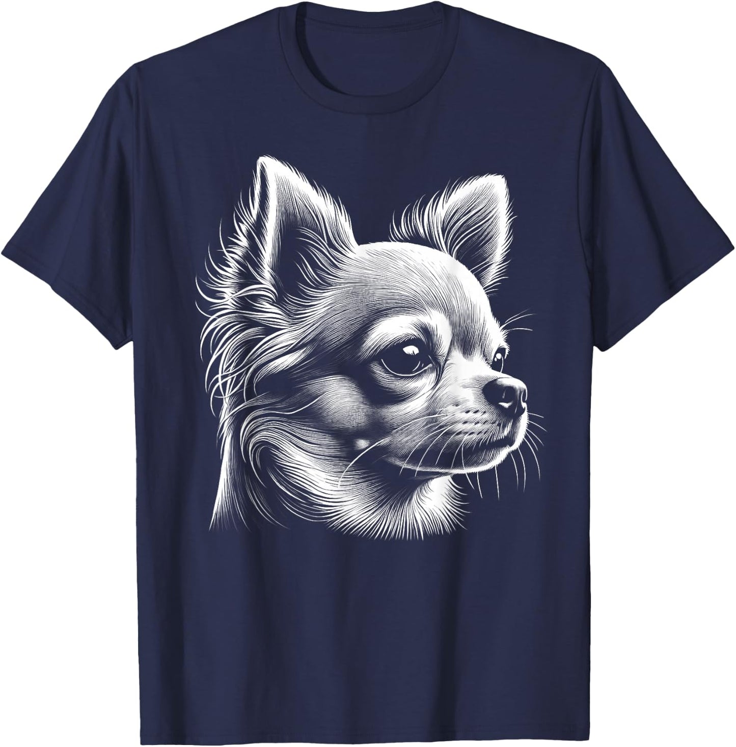 Cute Chihuahua - Head Portrait in Drawing Style , black T-Shirt - T-Shirt | Navy