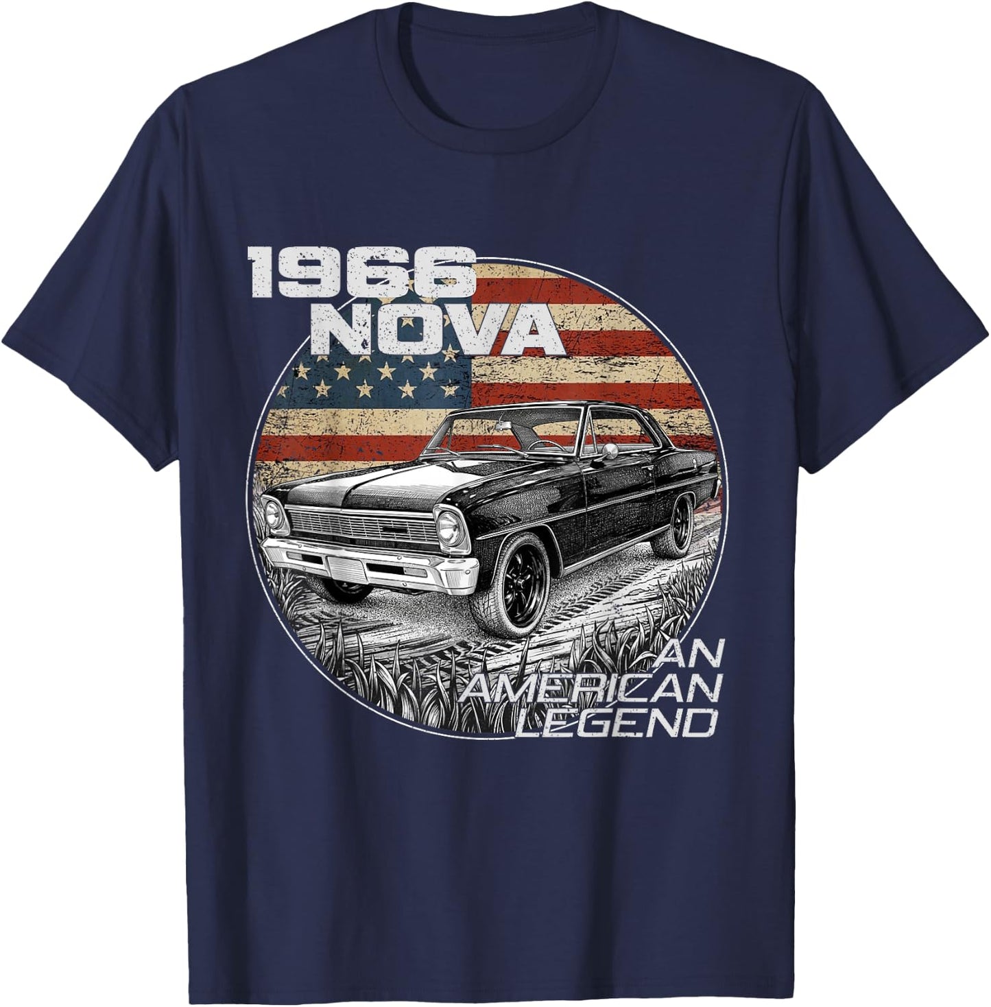 1966 66 Nova Silhouette Muscle Car American Flag T-Shirt - T-Shirt | Navy