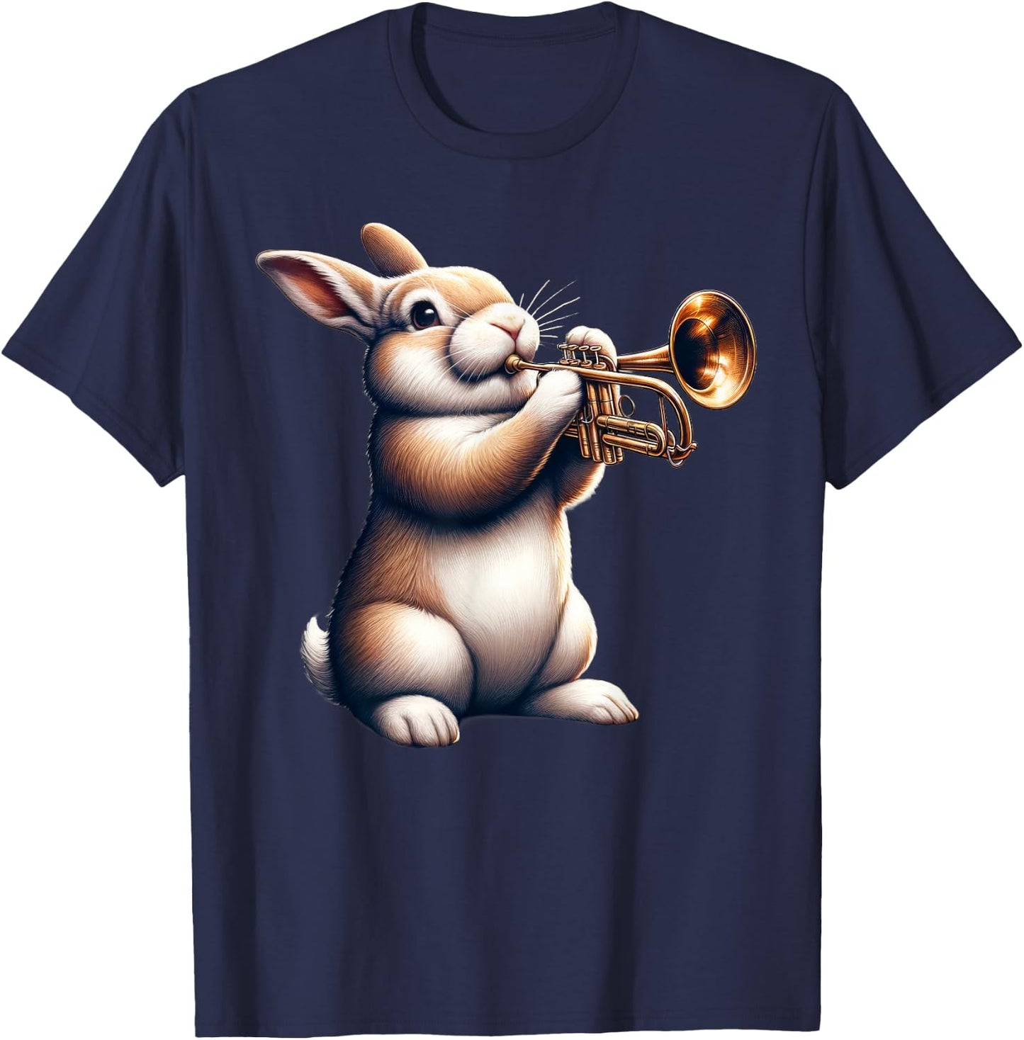 Cute Rabbit Bunny Playing Trumpet Rabbits Musician Music T-Shirt - T-Shirt | Navy