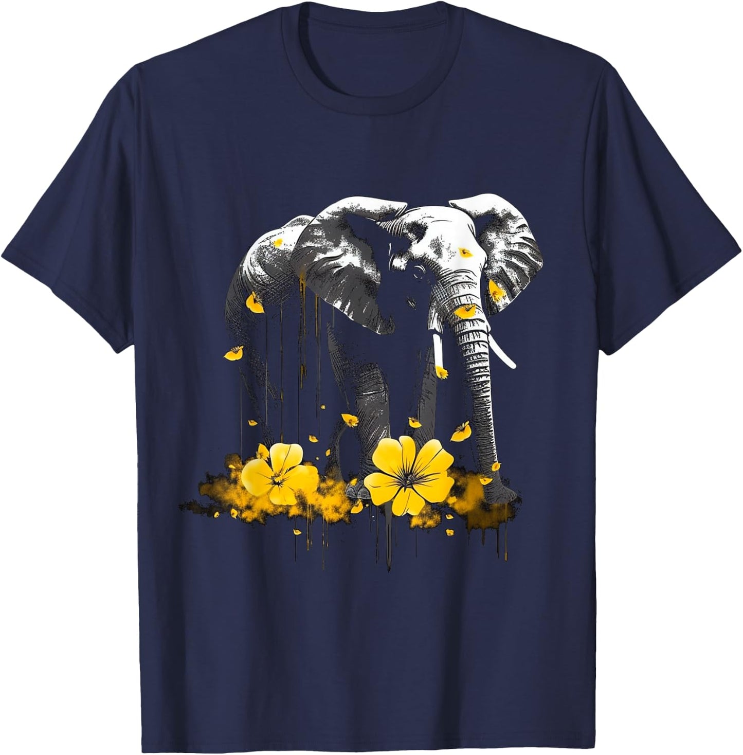 Elephant Animal - Artificial Flowers Elephant T-Shirt - T-Shirt | Navy