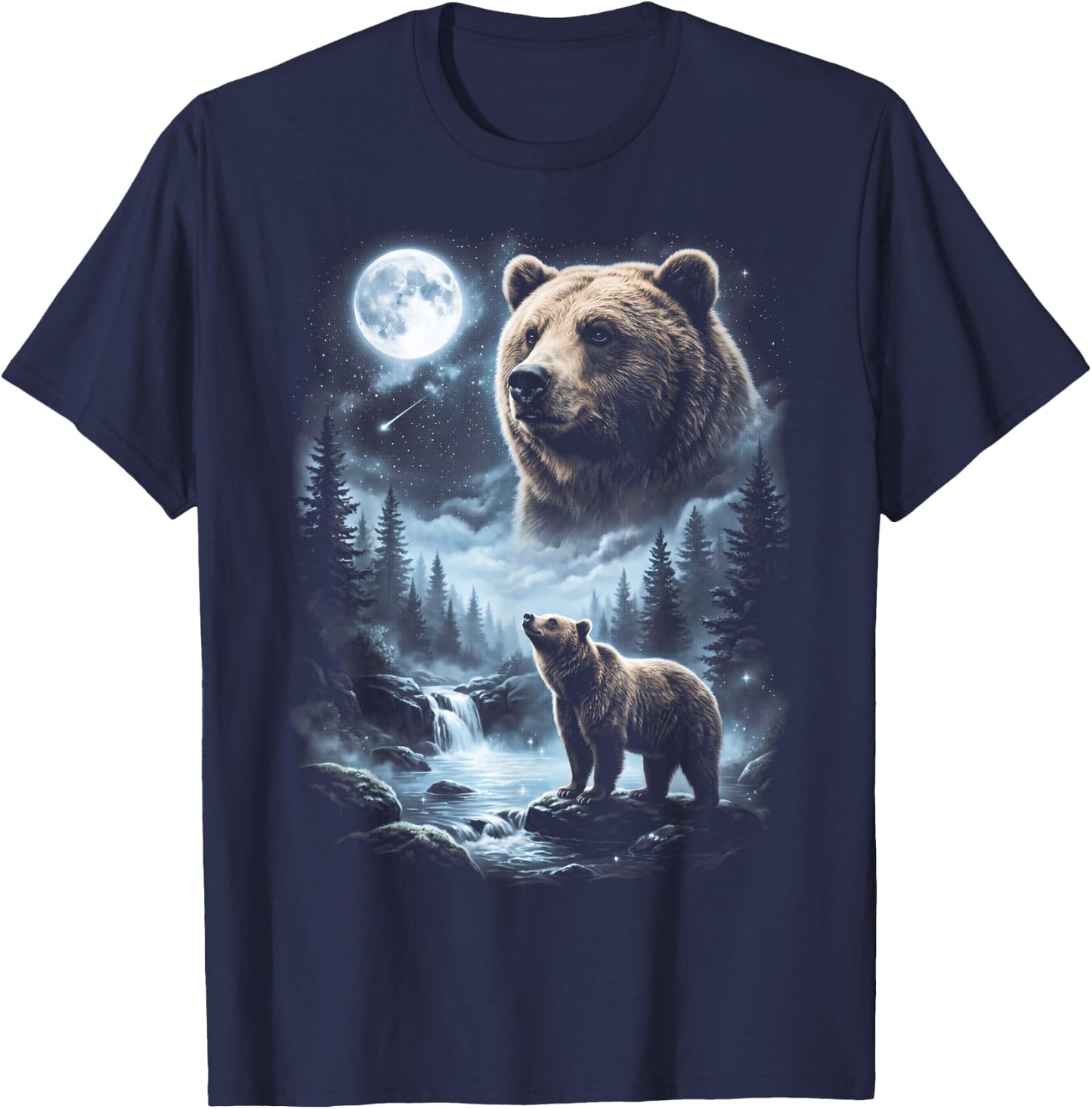 Grizzly Bear Howling at Moon 90's Retro T-Shirt - T-Shirt | Navy