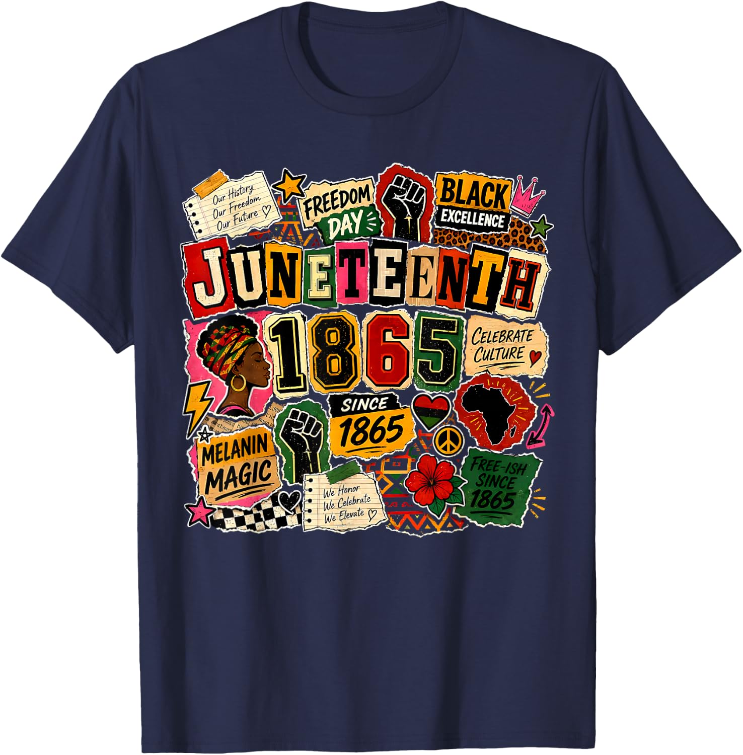 Juneteenth Freeish 1865 Afro Woman Africa Map Freedom Day T-Shirt - T-Shirt | Navy