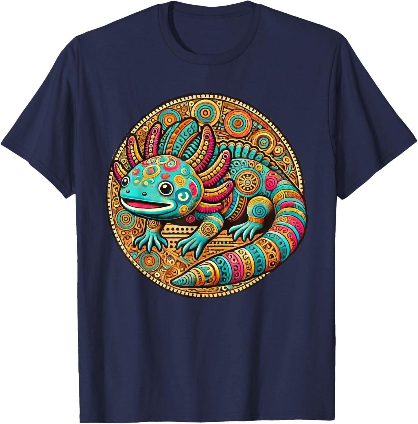 Aztec Axolotl Art Mexican T-Shirt - T-Shirt | Navy