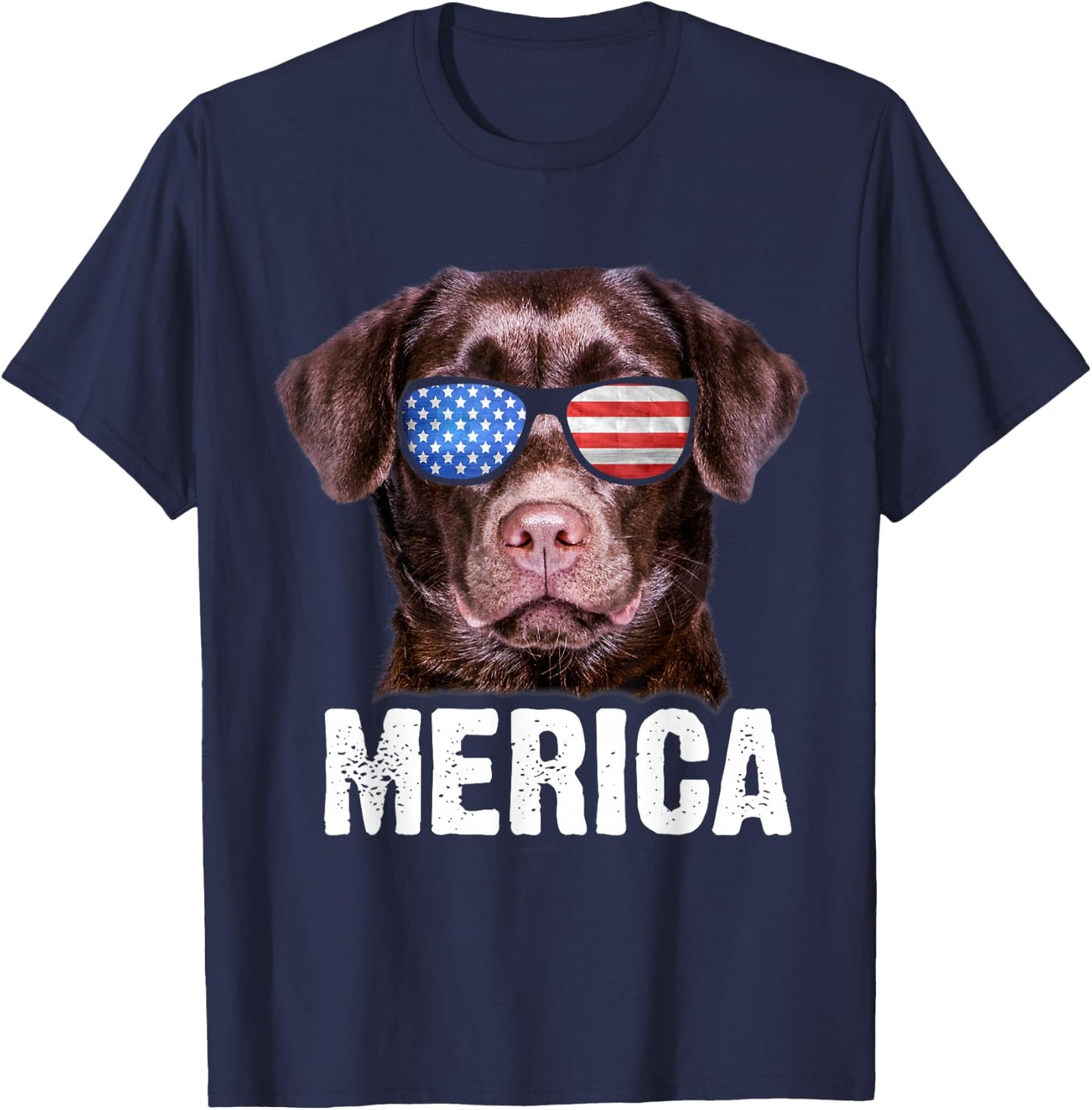 Chocolate Lab USA 4th July American Flag Labrador T-Shirt - T-Shirt | Navy