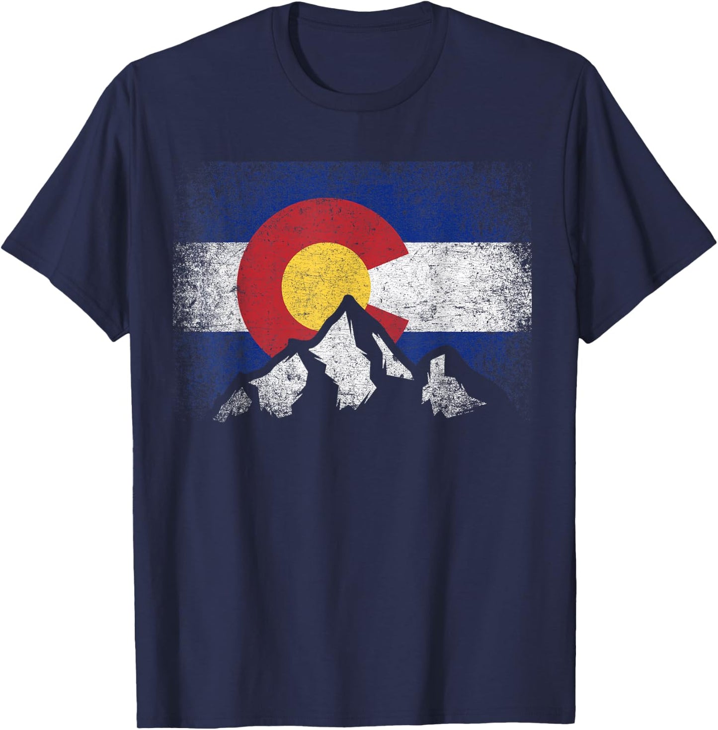 Colorado Flag Mountain Ski Winter Gift Hiker Hiking Camping Small T-Shirt - T-Shirt | Navy