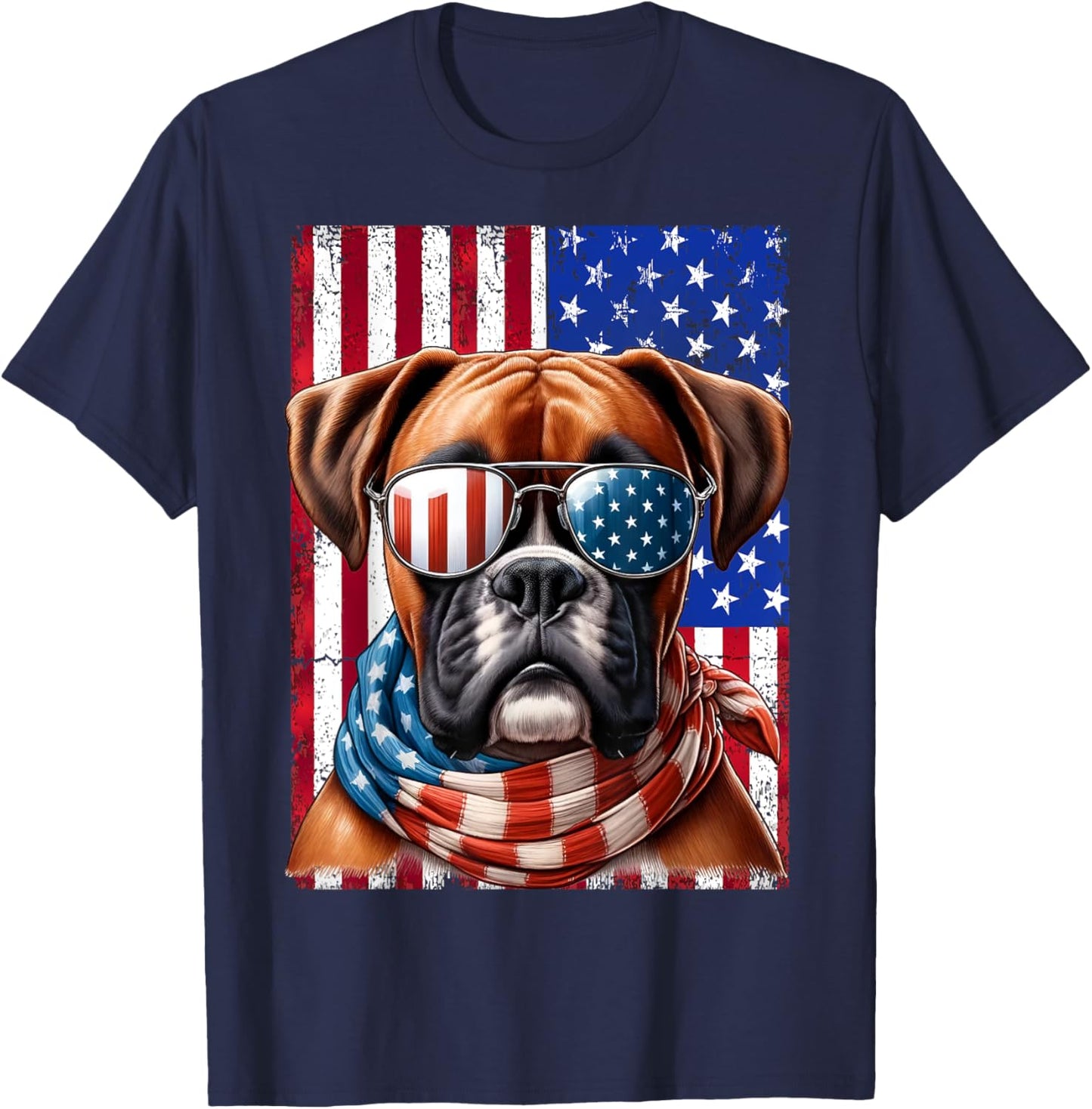 Boxer Dog USA Flag Sunglasses Patriotic Dog 4th of July Men T-Shirt - T-Shirt | Navy