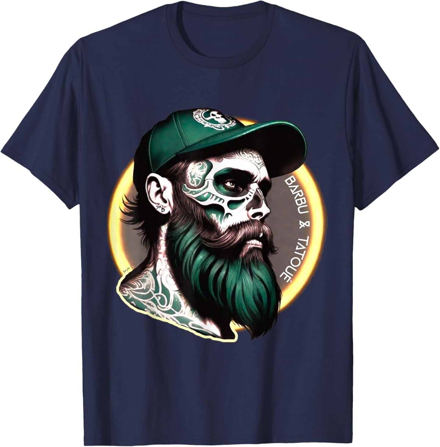 Bearded Tattoo Tattoo Beard Husband Gift , Black, S T-Shirt - T-Shirt | Navy