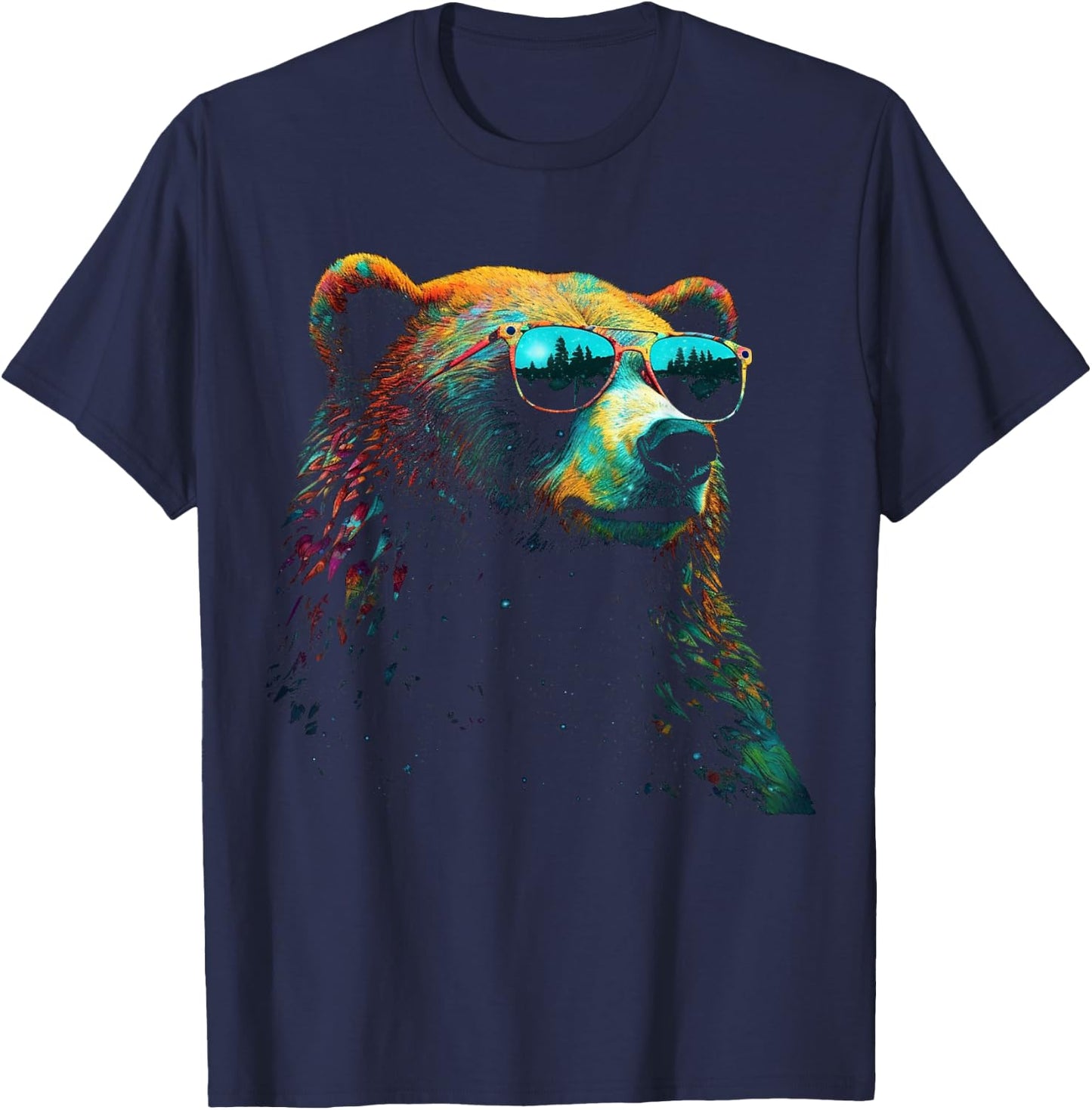 Bear Sunglasses Animal Colourful Forest Animals Bear T-Shirt - T-Shirt | Navy