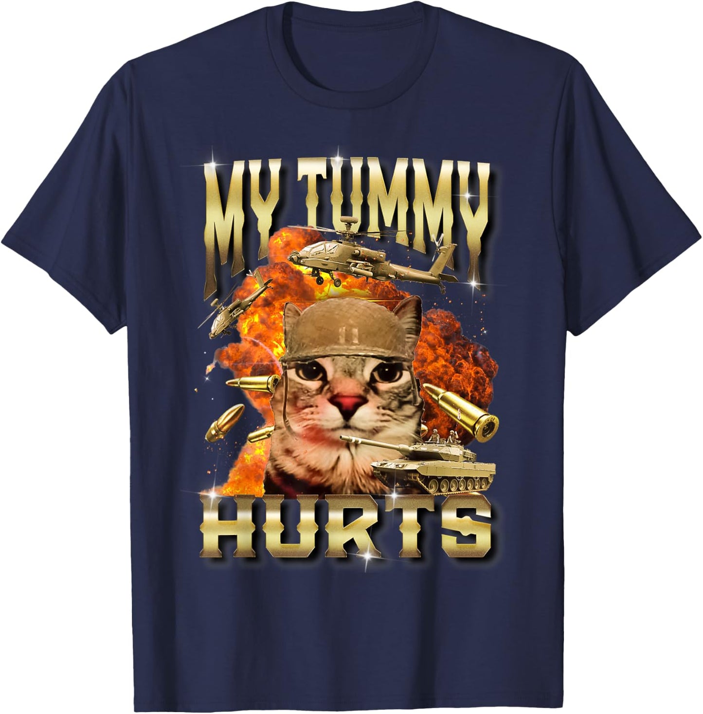 My Tummy Hurts Cat Meme Bootleg Funny T-Shirt - T-Shirt | Navy