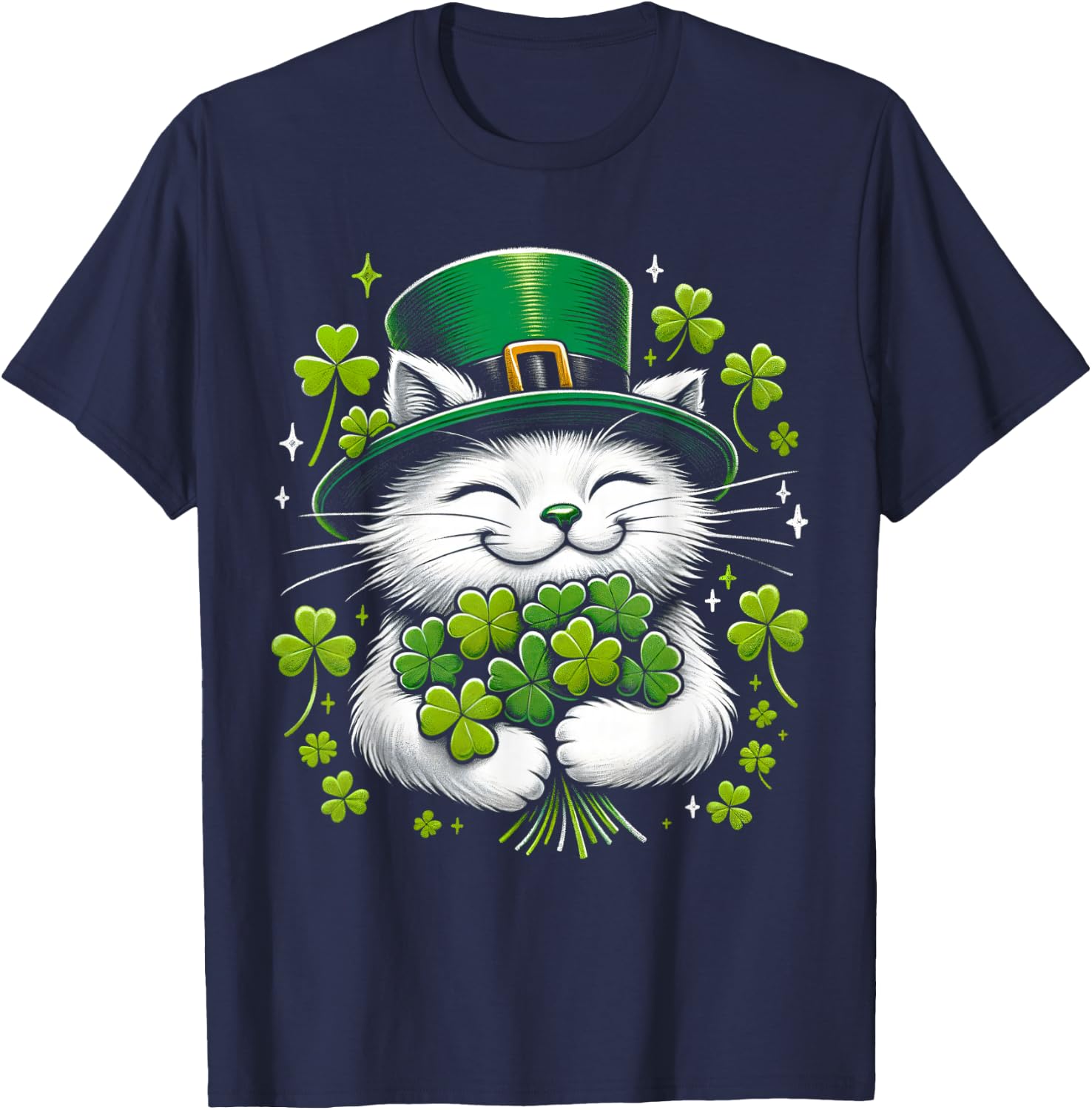 Cat Leprechaun Clover St. Patricks Day Women's Girls' , black, S T-Shirt - T-Shirt | Navy